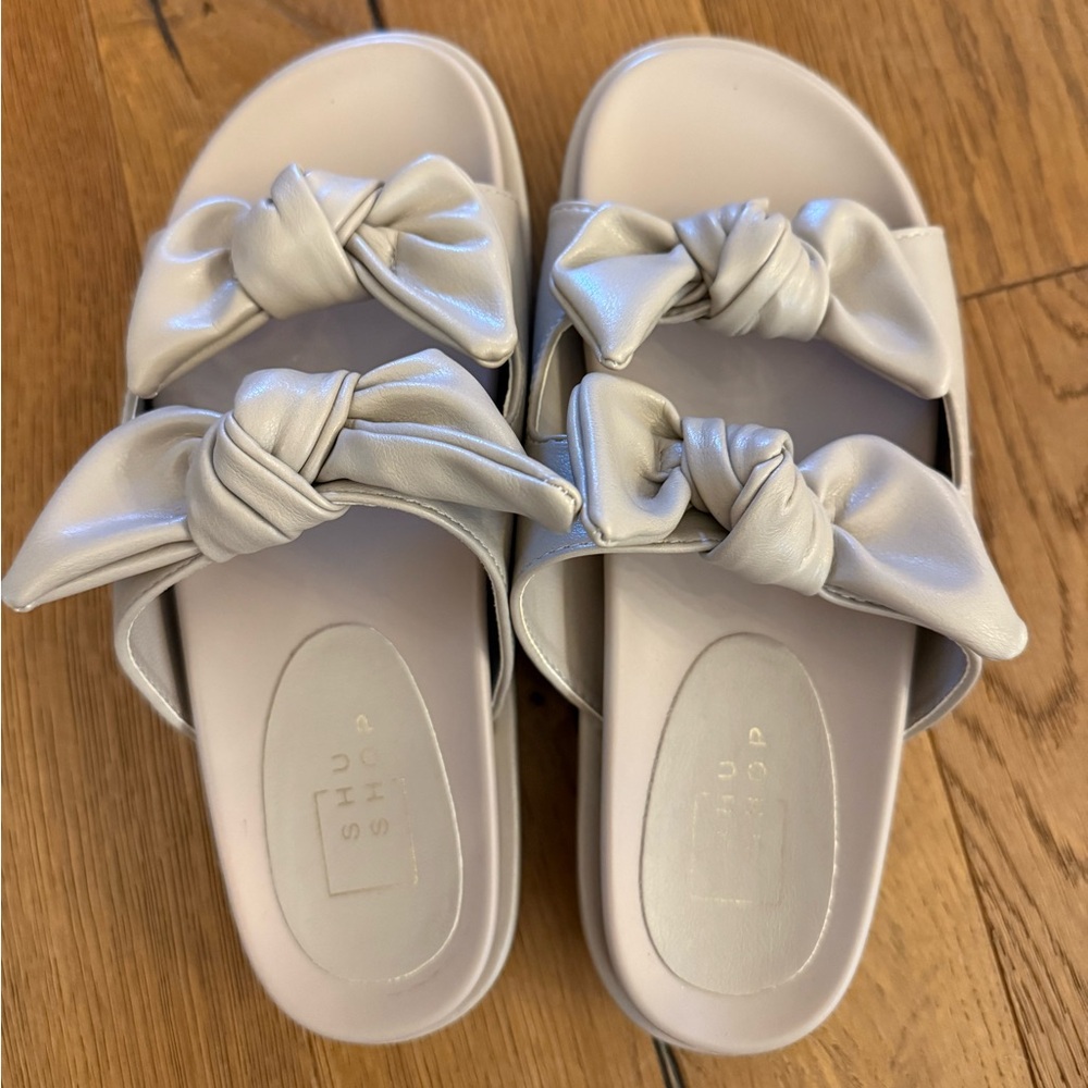 Shu Shop Taupe Slide Sandals with Knotted Straps
